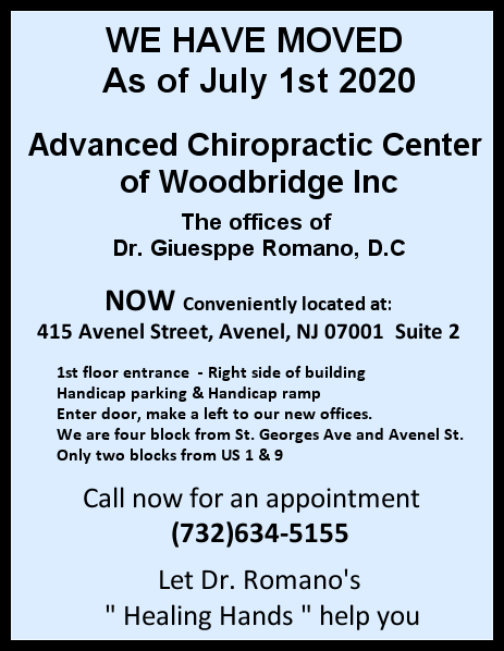 Advanced Chiropractic of Woodbridge has moved to 415 Avenel Street, Avenel NJ 07001